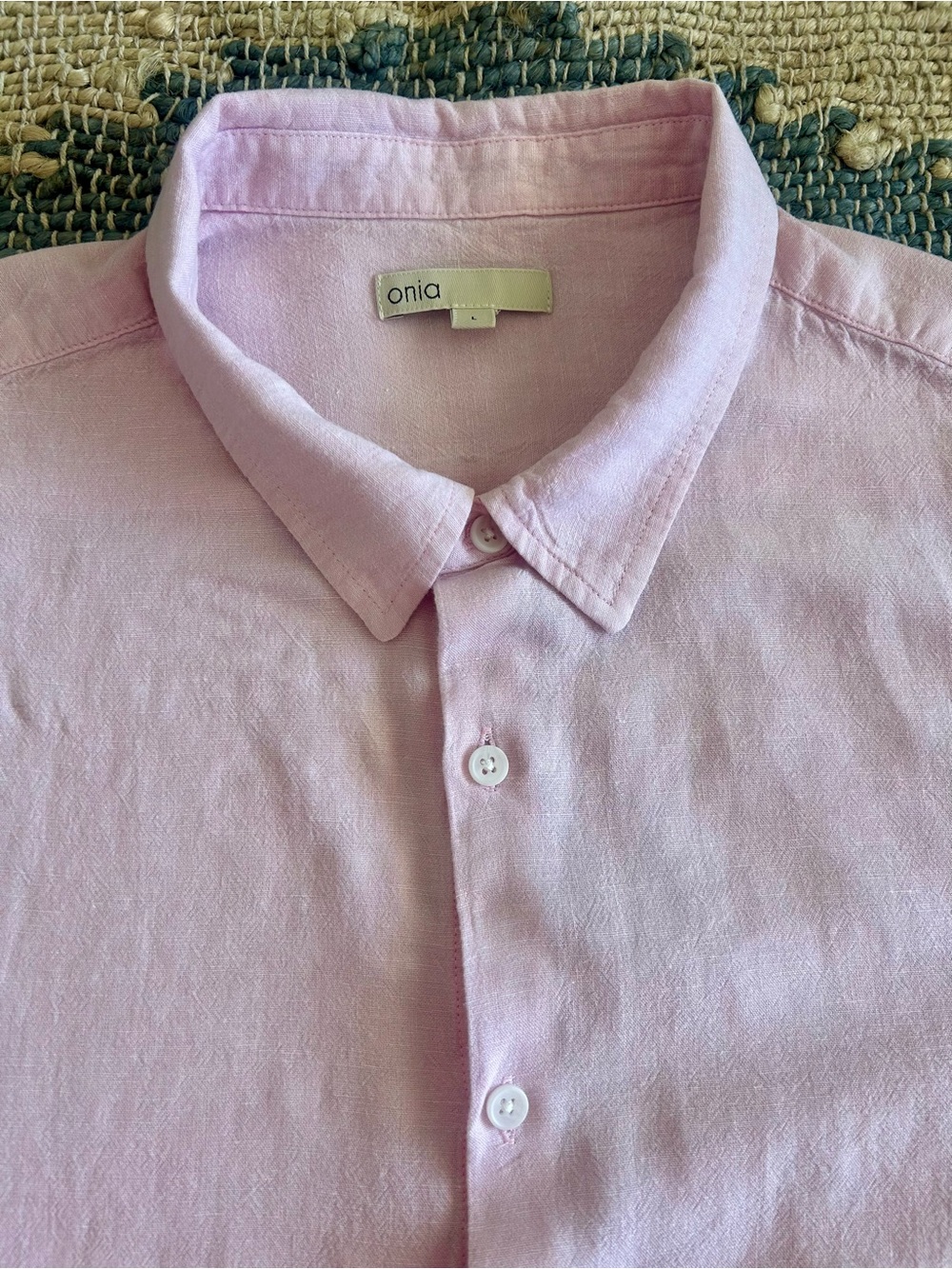 Onia Linen Long Sleeve Button Down Shirt Pale Pink